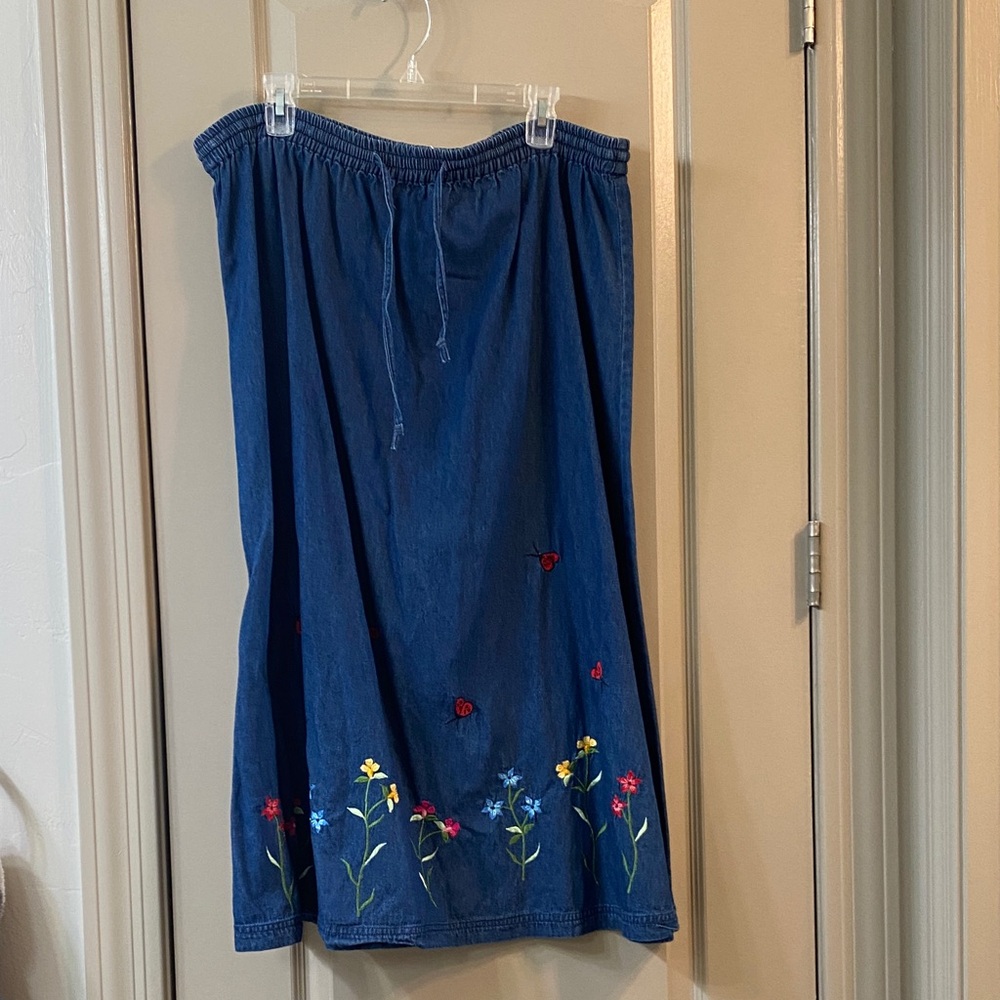 Embroidered Blue Denim Skirt